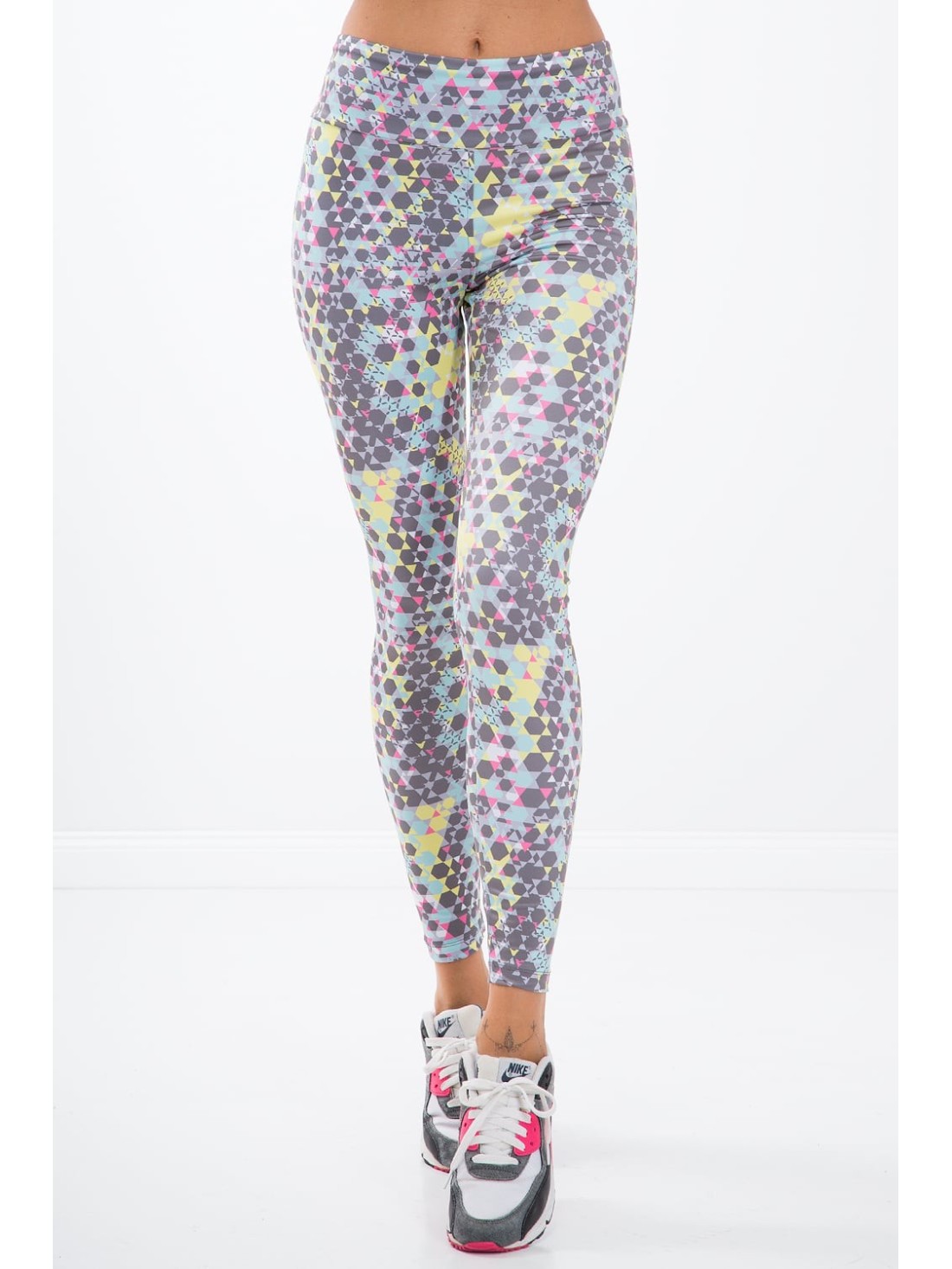 Bunte Sportleggings in geometrischen Formen / Zitrone H0010 - Online-Shop - Boutique